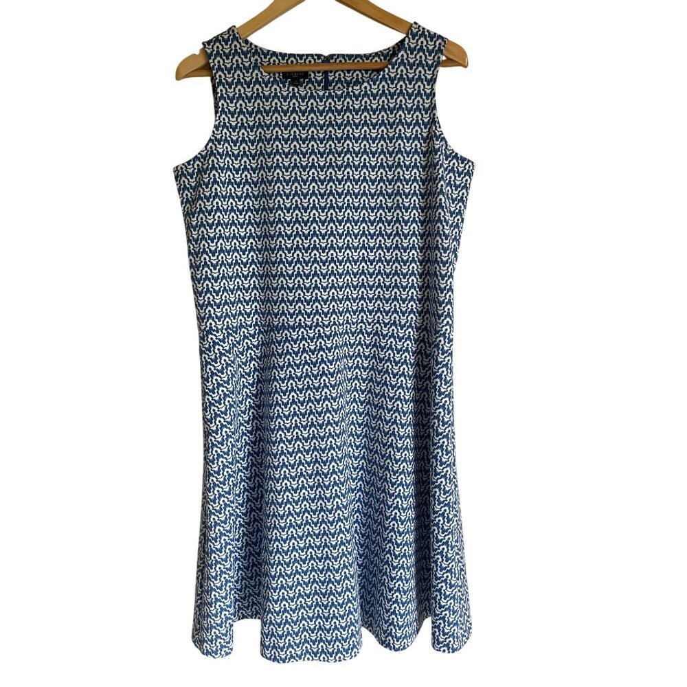 Talbots Woman Size X Blue White Geometric Sleeveless A-Line Dress Classic Coasta